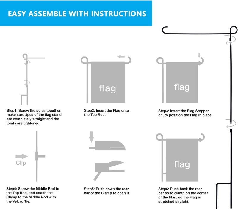 PHITRIC Garden Flag Holder Stand, Premium Powder-Coated Yard Flag Pole, Weather-Proof Black Metal Flagpole with Clip and Stopper for Winter Christmas Garden Flag, USA Flag, Outdoor Decor Decoration - Image 5
